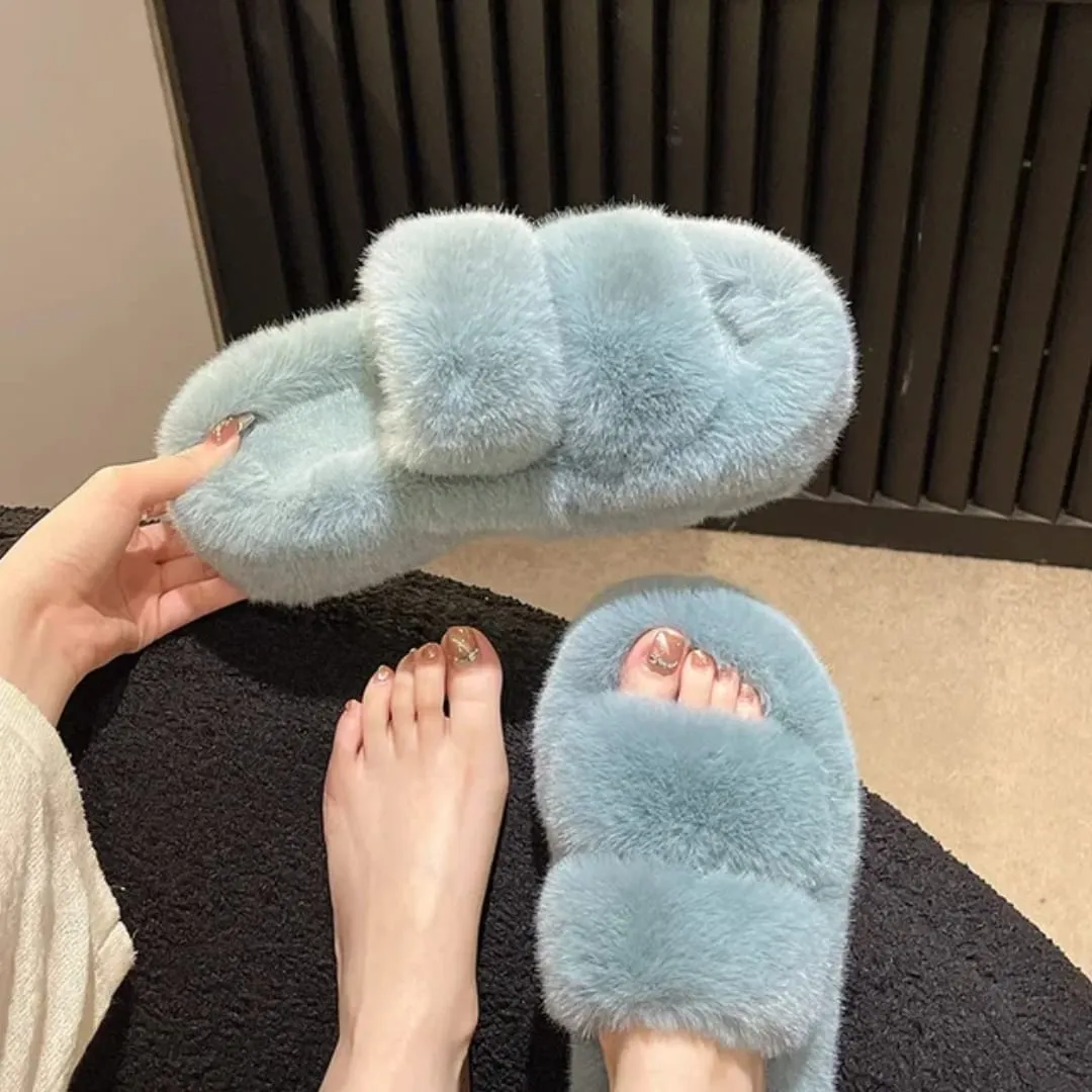Ladies’ Fluffy Platform Slippers