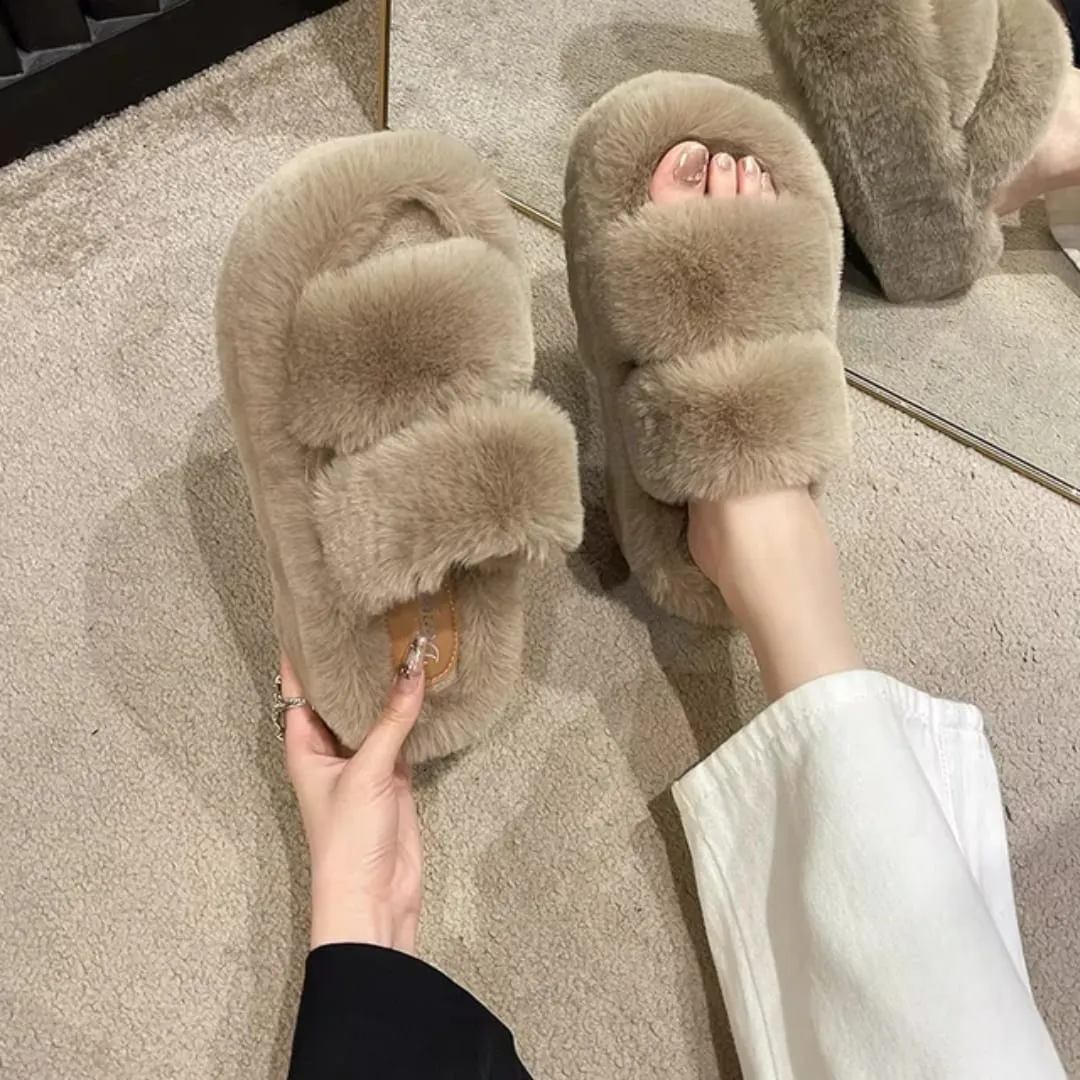 Ladies’ Fluffy Platform Slippers