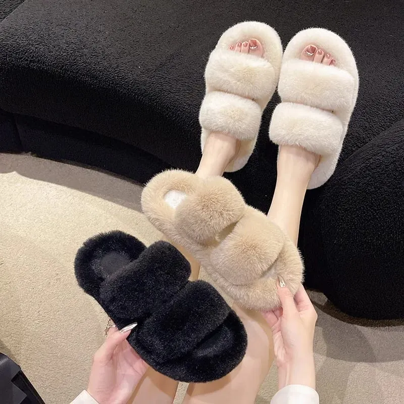 Ladies’ Fluffy Platform Slippers