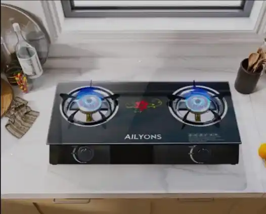 AILYONS 2-Burner Glass Top Gas Cooker, Auto Ignition, Energy Saving (1 Year Warranty)